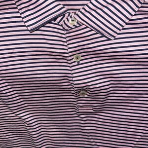 Peter Millar Polo Shirt L Striped Cotton Mens Pink/Navy